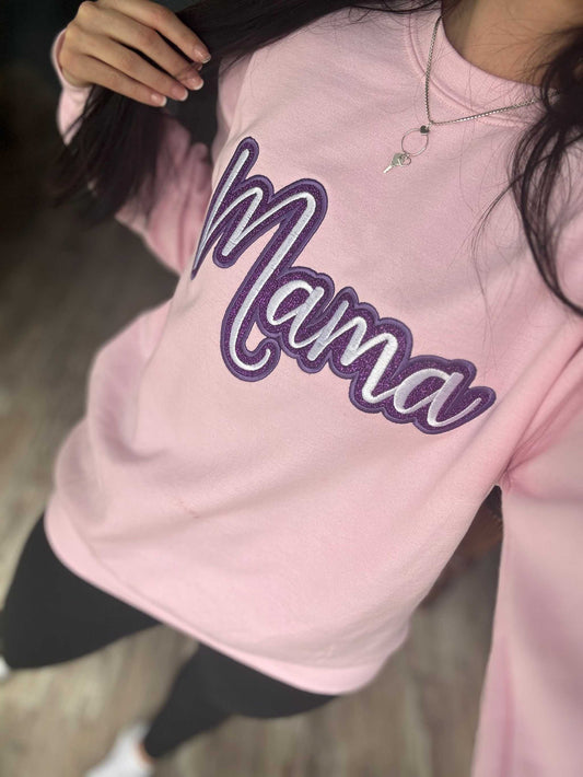 purple mama glitter embroidered sweatshirt cozy gift