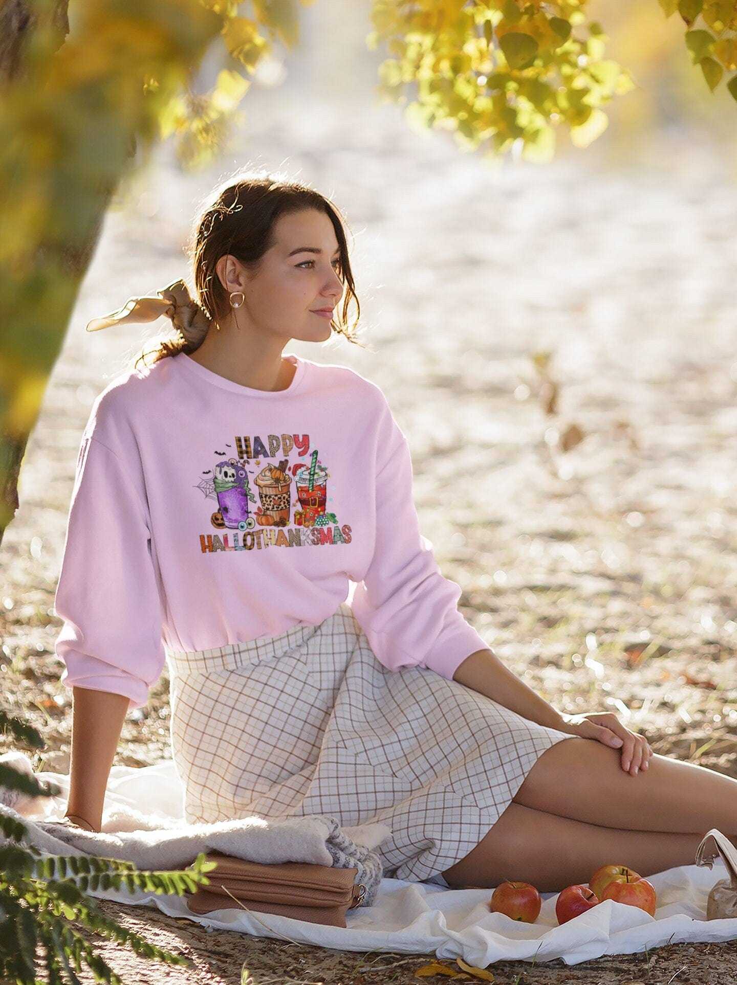 Purple LadyBug Decor Happy Hallothanksmas Sweatshirt | Ugly Christmas Sweater | Christmas Crewneck | Retro Christmas Sweatshirt | Halloween Shirt | Xmas Shirt