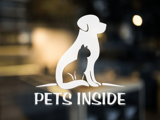 Vinyl pet window decal for emergency responders featuring dog and cat silhouettes with text