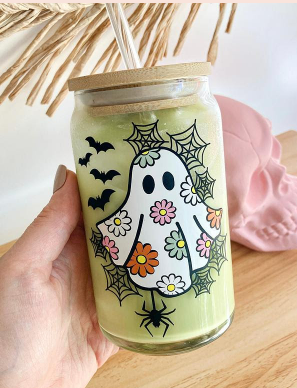 Daisy Ghost Glass Can for that Halloween Lover