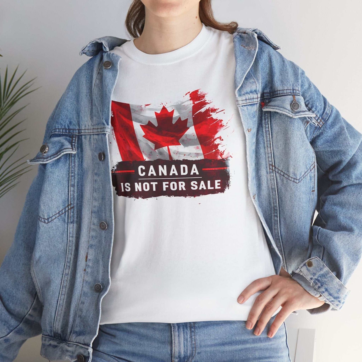 Canadian pride t-shirt with distressed flag design and "Canada Is Not For Sale" message.