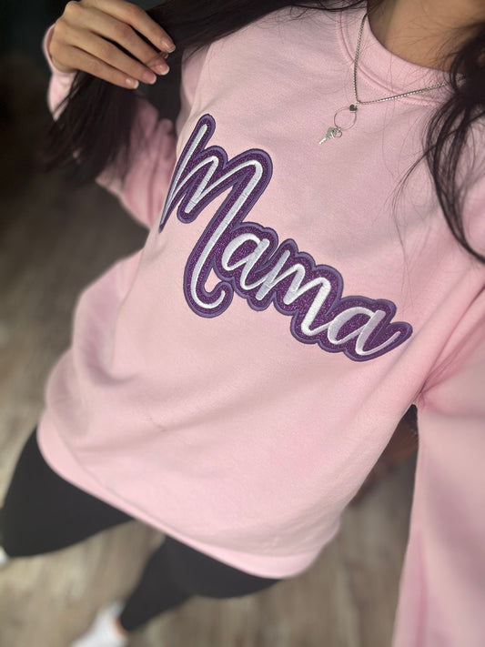 Pink and Purple Mama Glitter Embroidered Sweatshirt