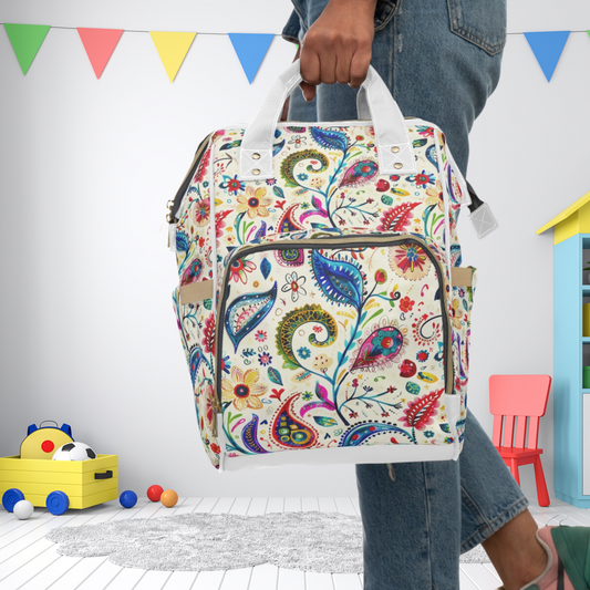 Boho Floral Paisley Style Multifunctional Diaper Backpack