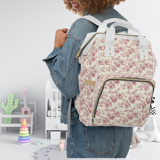 Pink Toile Diaper Multifunctional Backpack