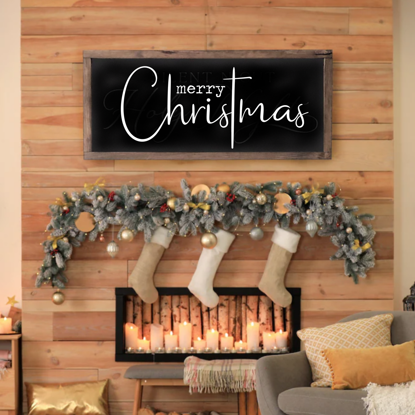 Merry Christmas with Cross Wood Sign | Handmade Wood Sign