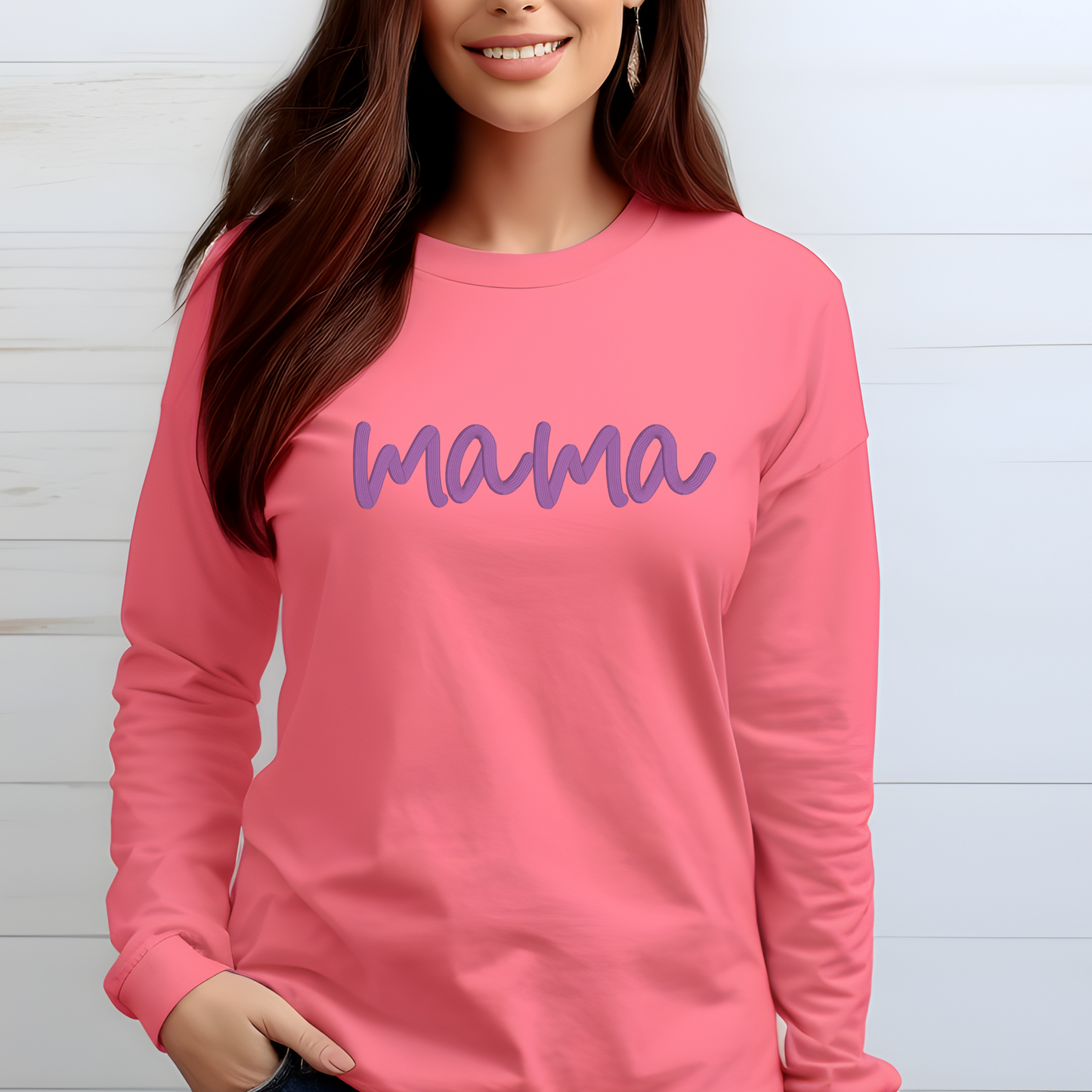 Mama 3D Embroidered Comfort Colour Long Sleeve Shirt