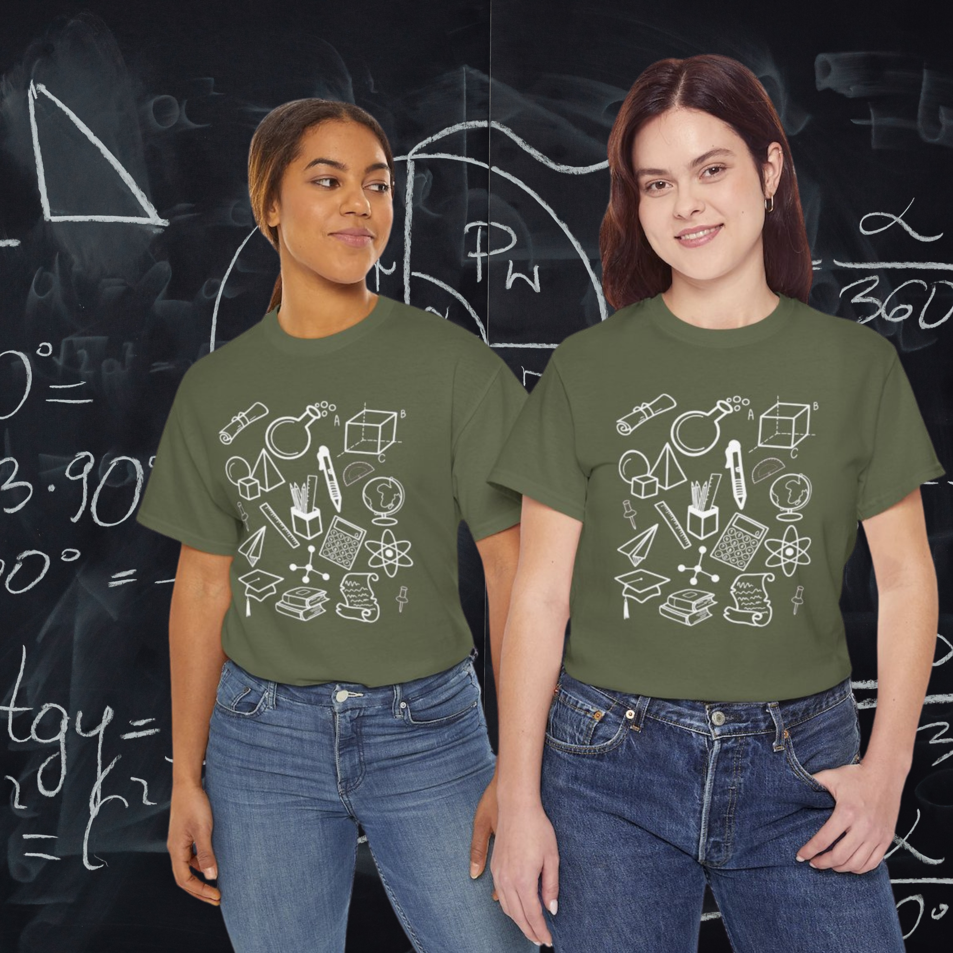 Trending teacher shirt featuring STEM science math doodle design, ideal teacher gift.