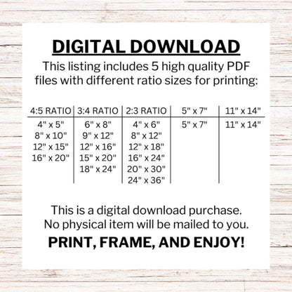 Positive affirmation wall art digital download with multiple PDF sizes for self-care home decor.