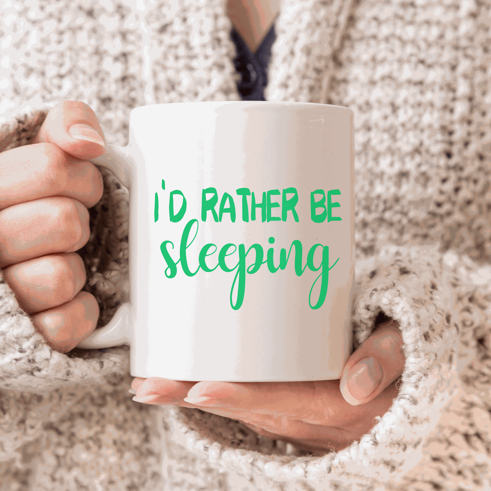 I'd Rather Be Sleeping Ceramic Mug, customizable, 15 oz, white and glossy.