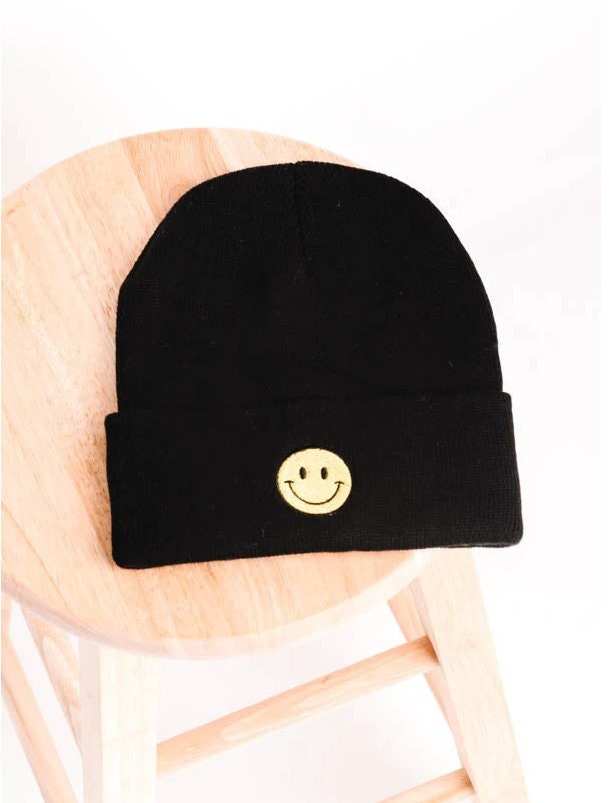 Happy Face Embroidered Beanie | Winter Hat