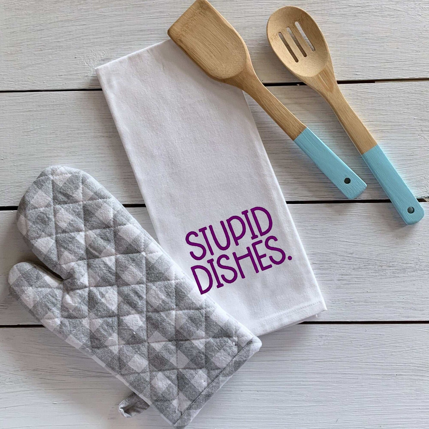 Stupid Dishes Embroidered Towel | Chef's Kitchen Accessory