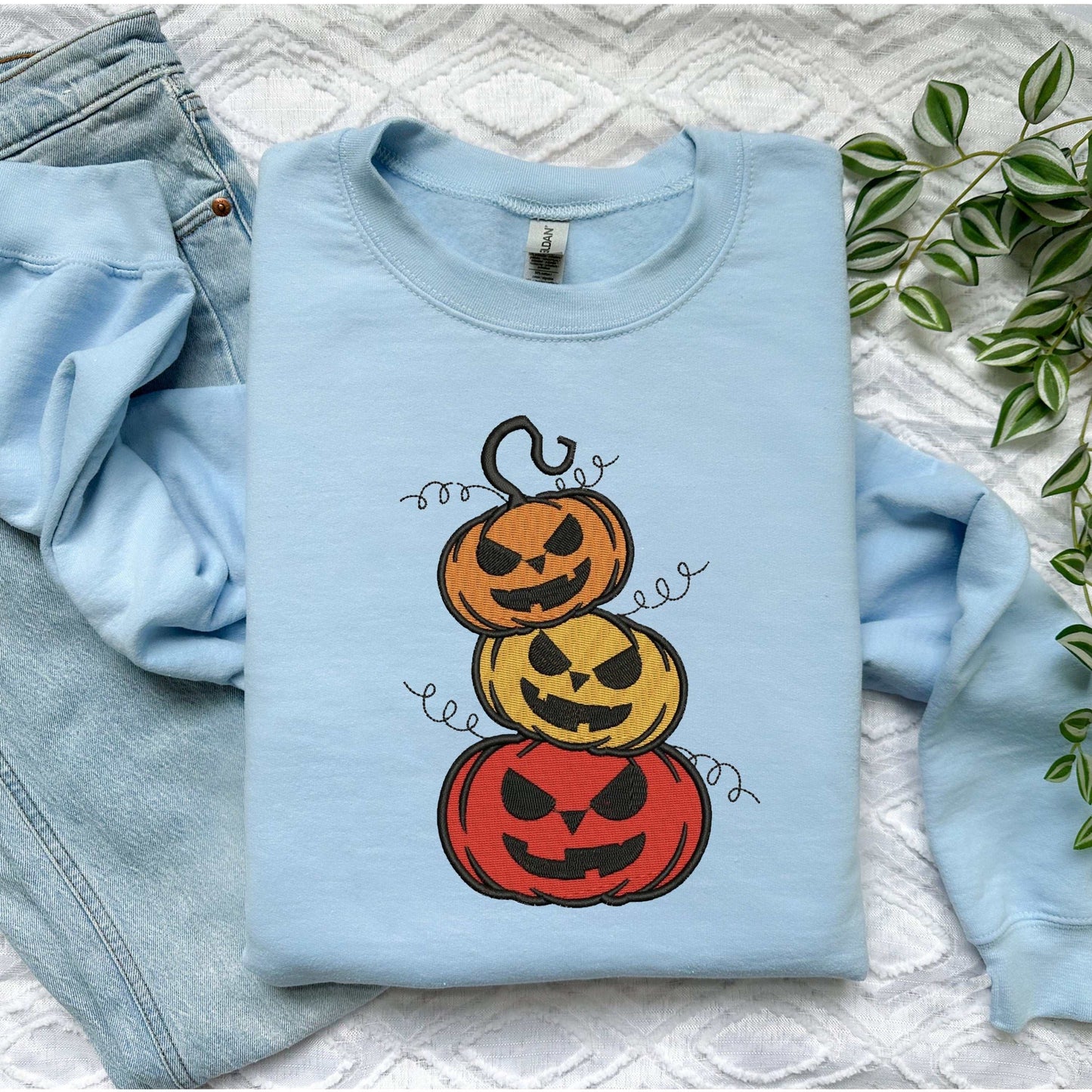 Embroidered Scary Pumpkins Sweatshirt | Halloween Sweatshirt