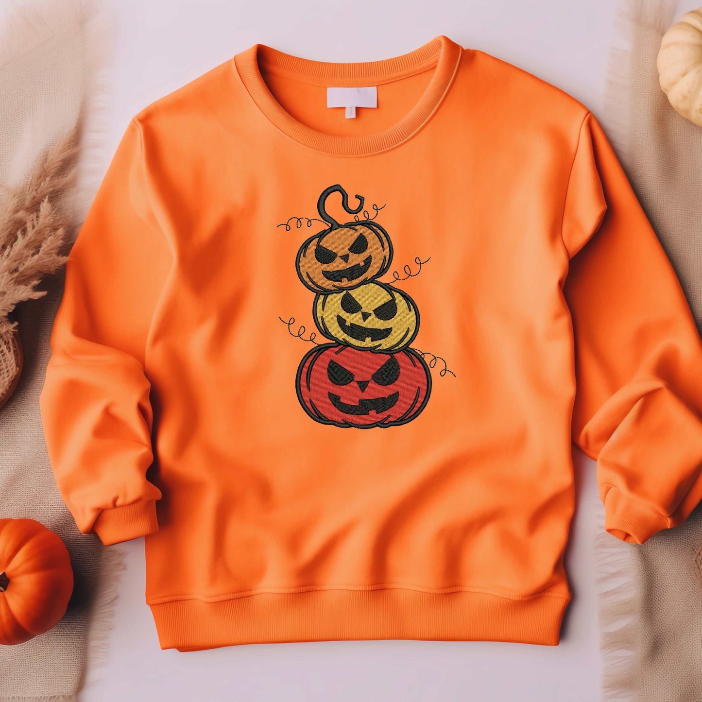 Embroidered Scary Pumpkins Sweatshirt | Halloween Sweatshirt