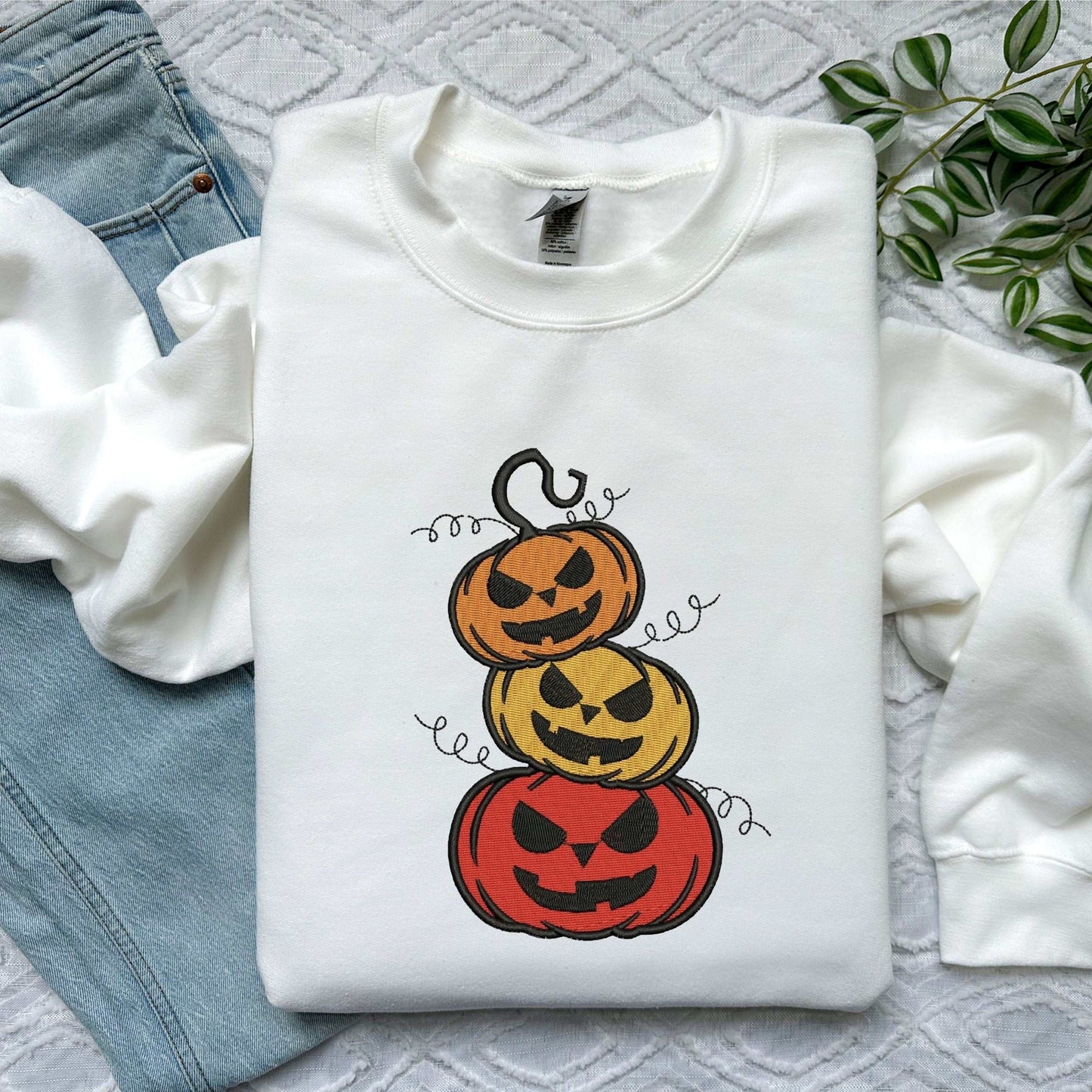 Embroidered Scary Pumpkins Sweatshirt | Halloween Sweatshirt