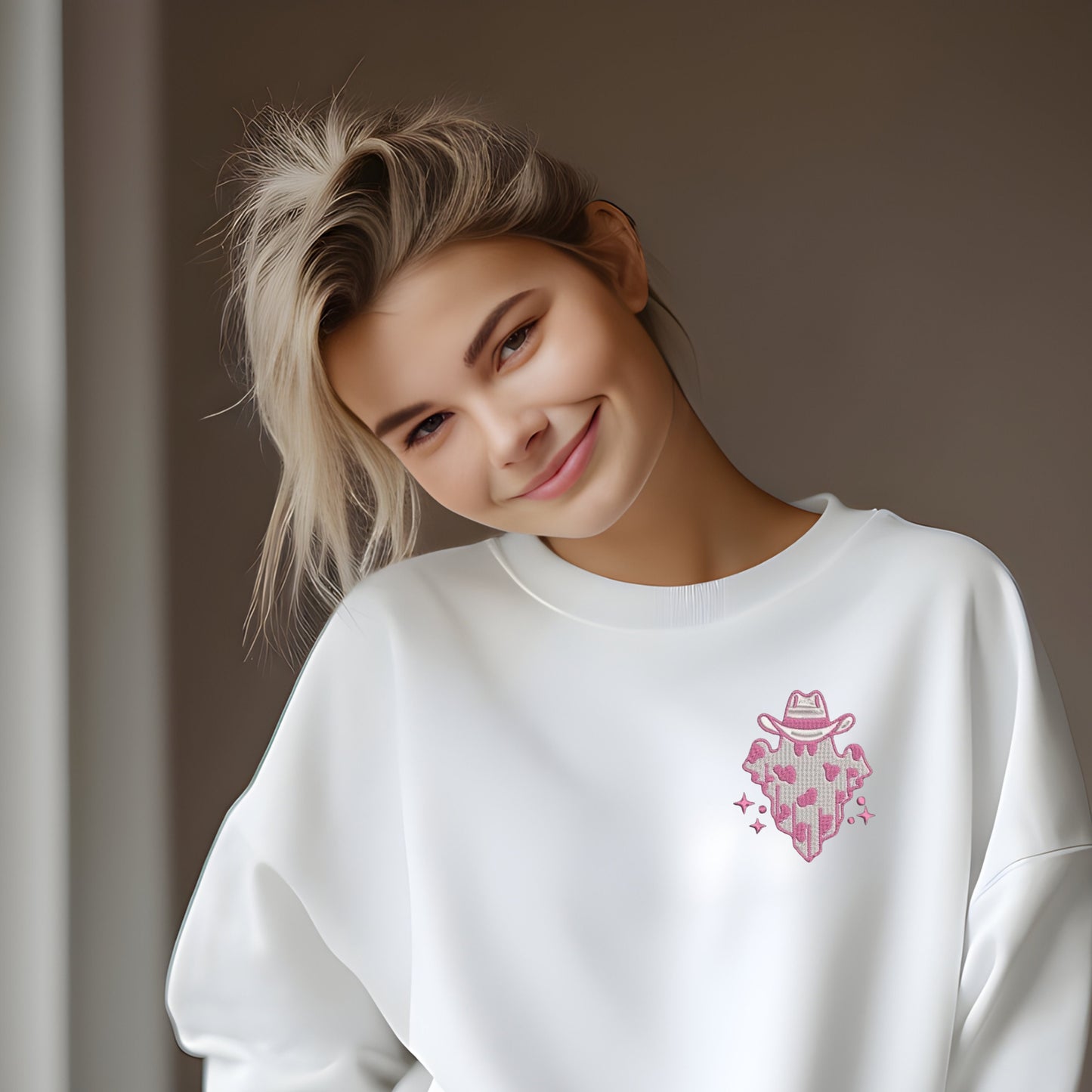 Women Embroidered Ghost Sweater Cowgirl