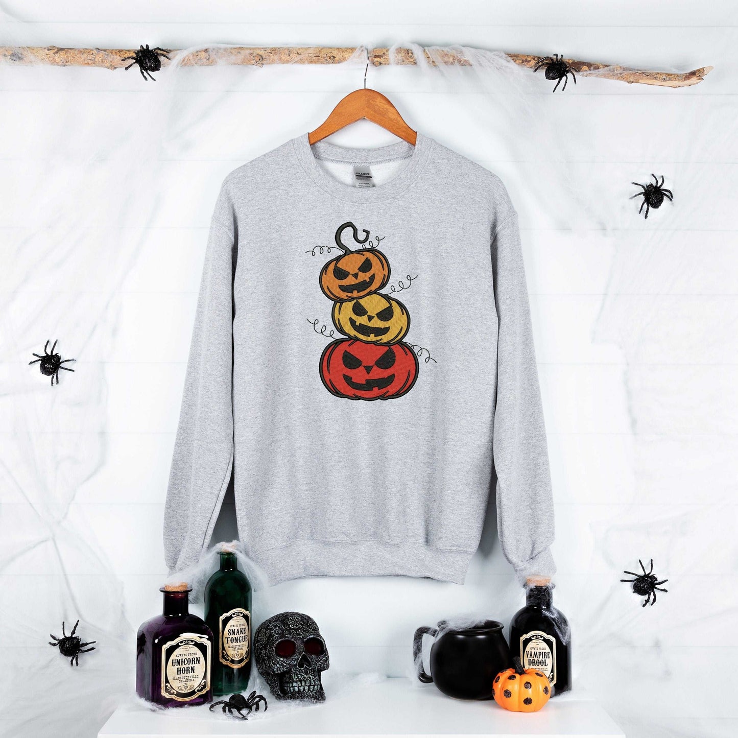 Embroidered Scary Pumpkins Sweatshirt | Halloween Sweatshirt