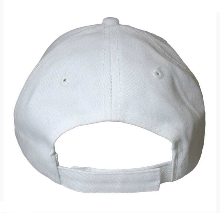 Back view of white nurse embroidered cap with velcro closure.