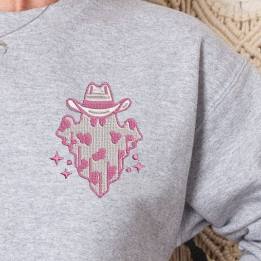 Cowgirl Ghost with Hat Sweater Embroidered