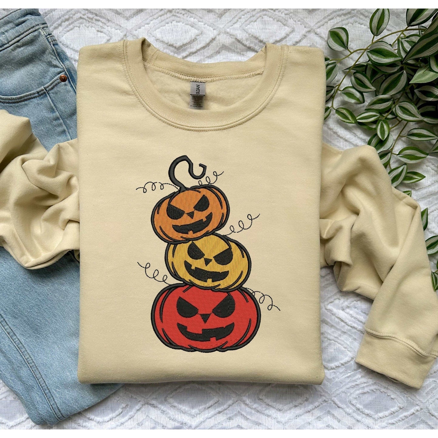 Embroidered Scary Pumpkins Sweatshirt | Halloween Sweatshirt