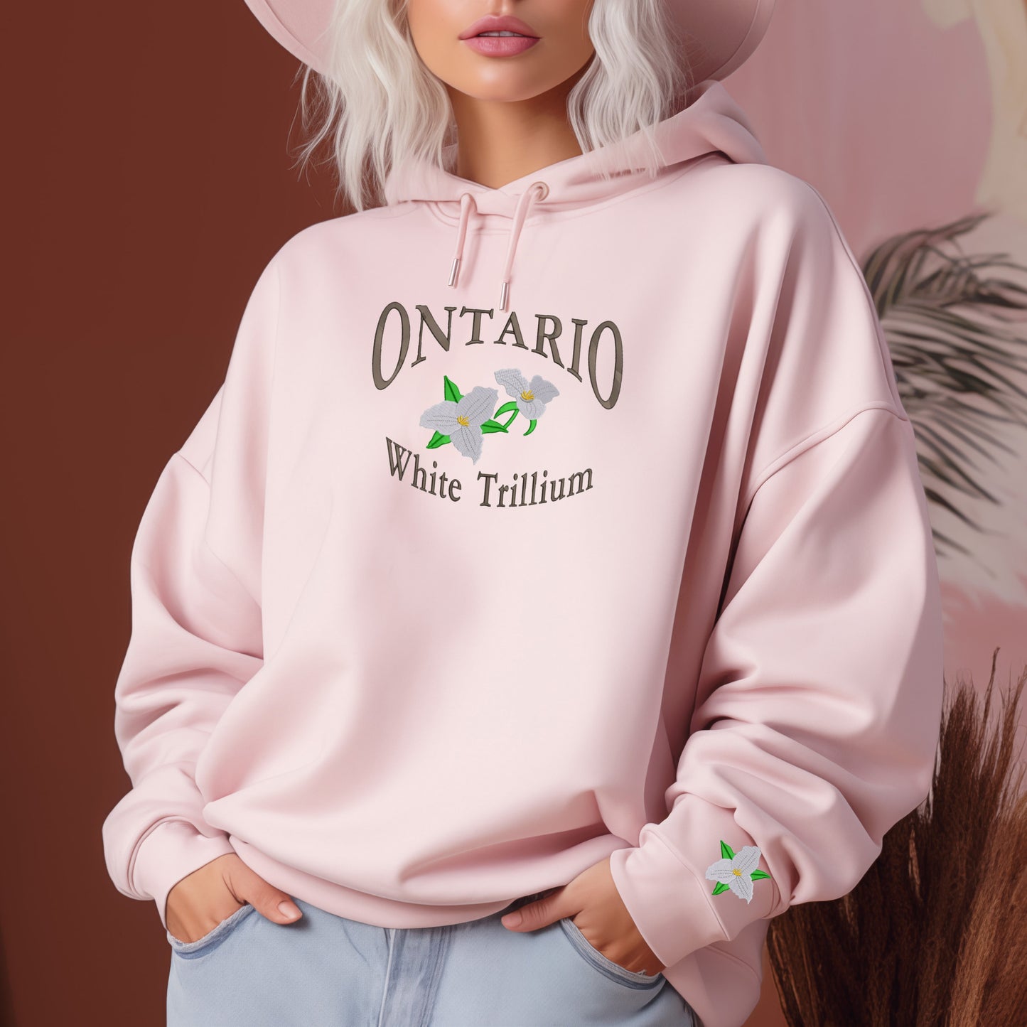 Canada Ontario State Flower White Trillium Logo Embroidered Sweater