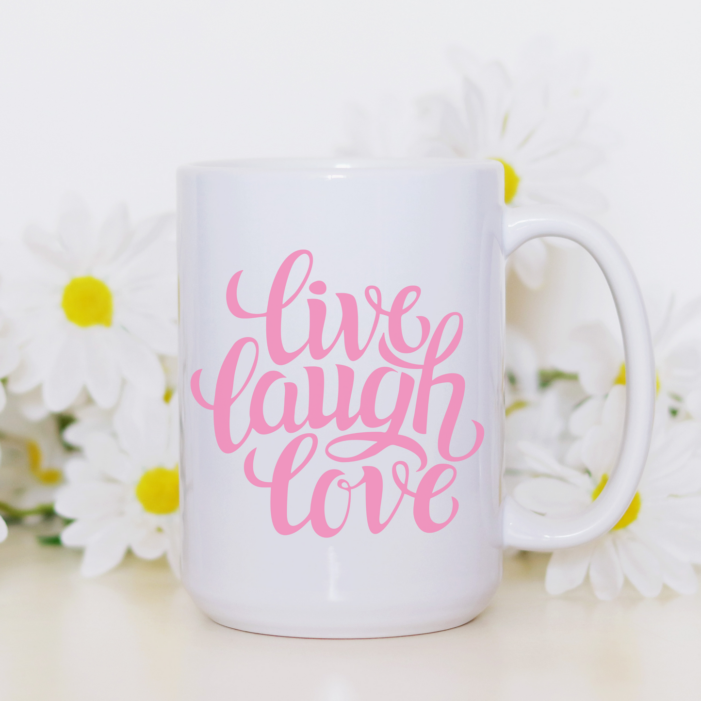 live love laugh mug - pink