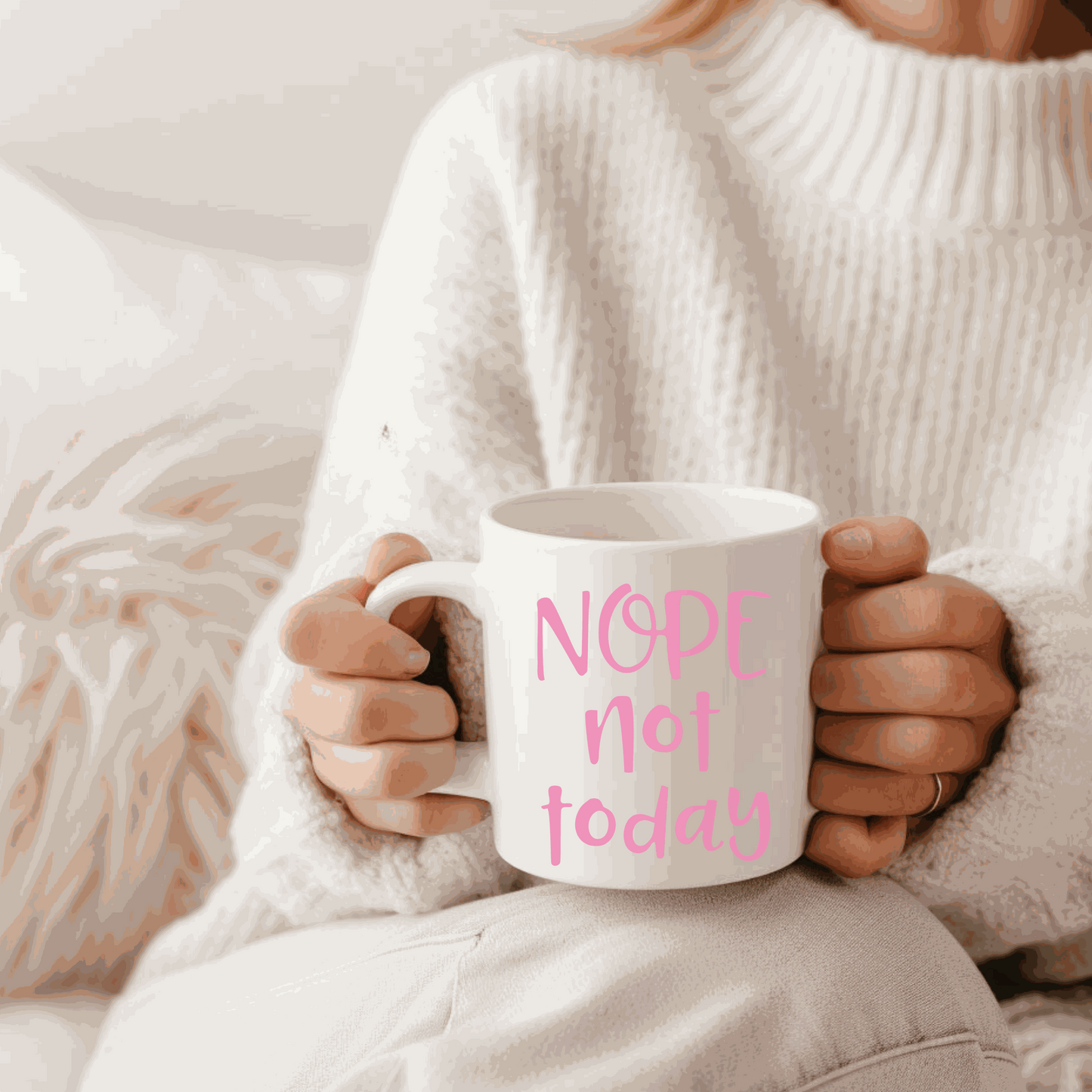 Ceramic mug with "Nope Not Today" design, glossy white, available in 11 or 15 ounces.