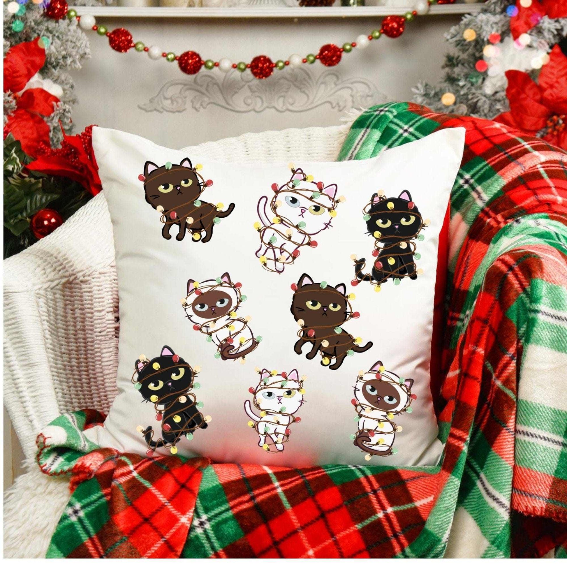 Decorative Christmas Cat Square Christmas Pillow Case on sofa