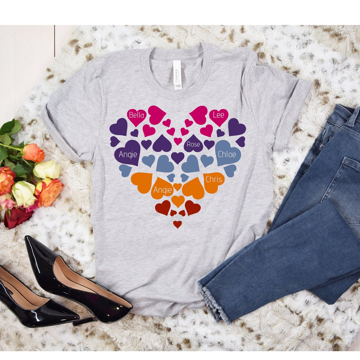 Purple LadyBug Decor Custom Heart Name Shir | Heart Shirt | Color Heart Shirt | Custom Heart Shirt | Mothers Day | Fathers Day | Personalization Shirt | Love Tee