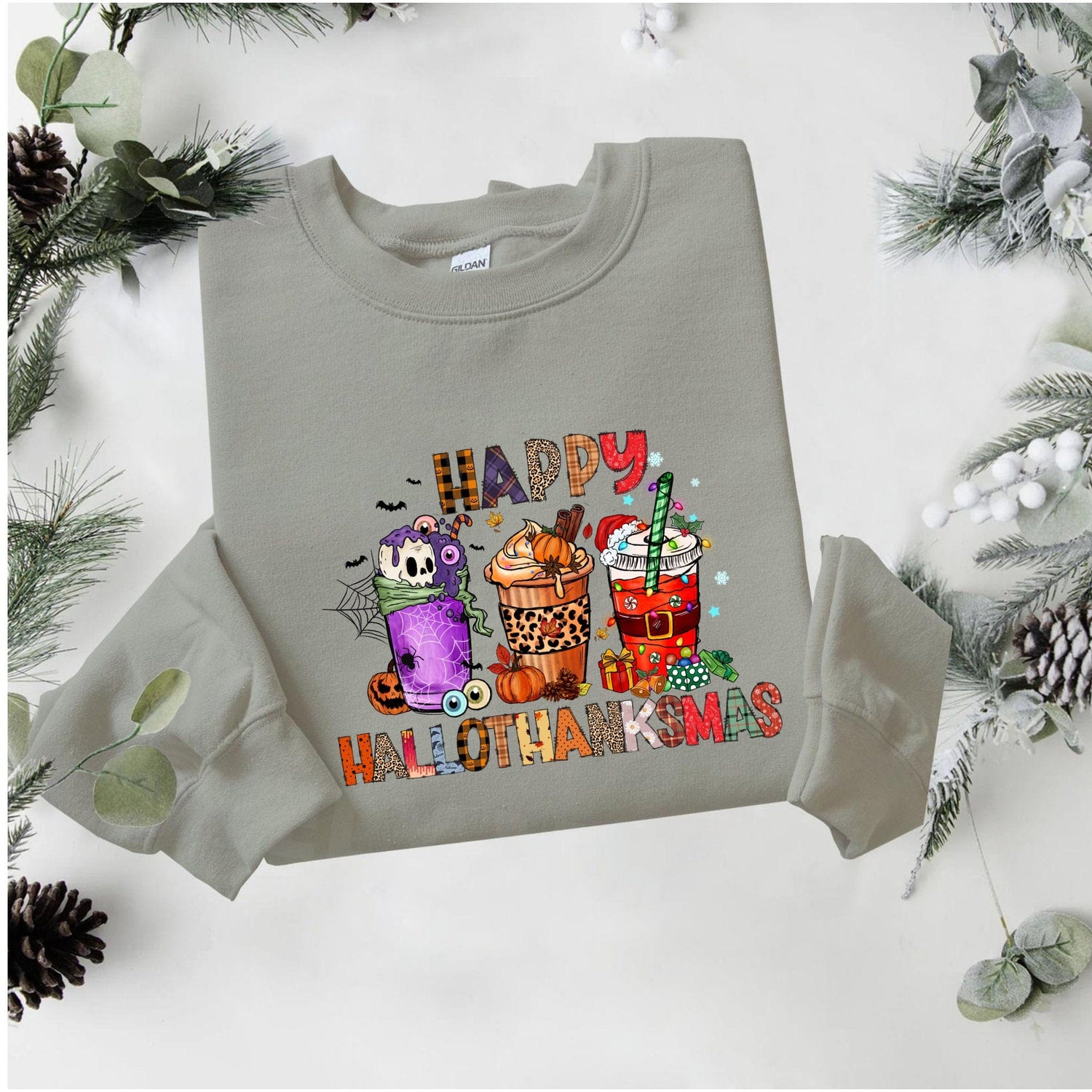Purple LadyBug Decor Happy Hallothanksmas Sweatshirt | Ugly Christmas Sweater | Christmas Crewneck | Retro Christmas Sweatshirt | Halloween Shirt | Xmas Shirt