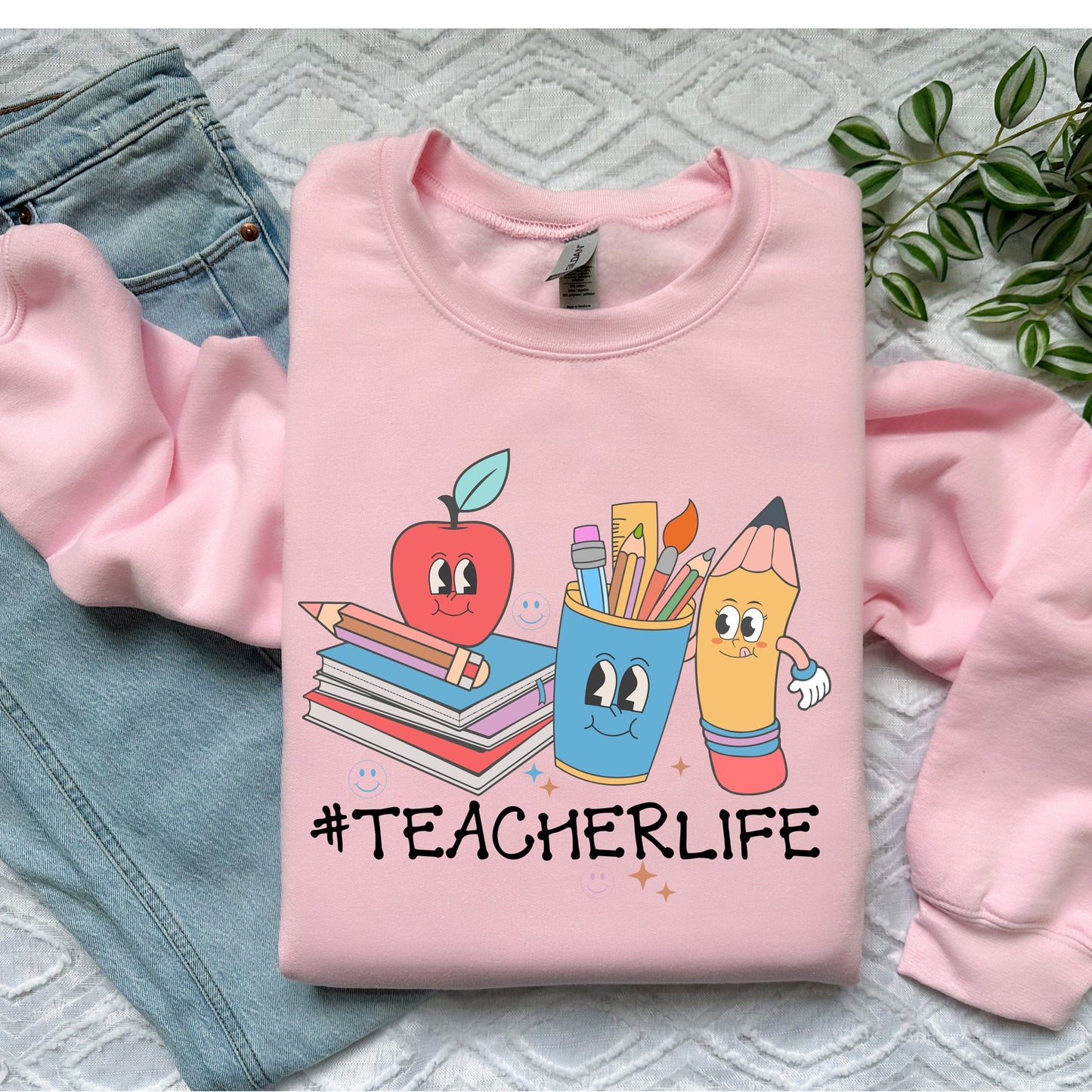Purple LadyBug Decor Hashtag Teacher Life Sweatshirt | Inspirational Teacher Shirts | Back To School | Teacher Appreciation Shirt | Retro Teacher Sweater
