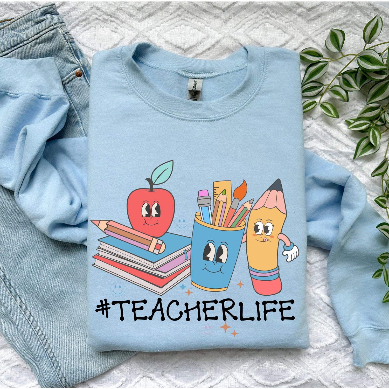 Purple LadyBug Decor Hashtag Teacher Life Sweatshirt | Inspirational Teacher Shirts | Back To School | Teacher Appreciation Shirt | Retro Teacher Sweater