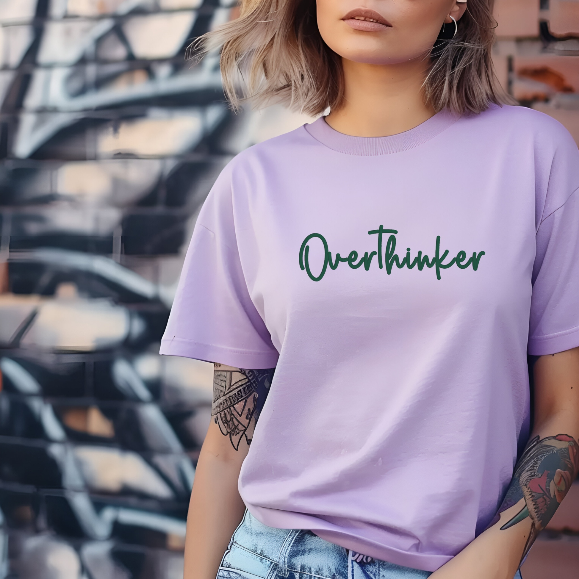 Overthinker 3D Puff Embroidered Comfort Colours Tee front view