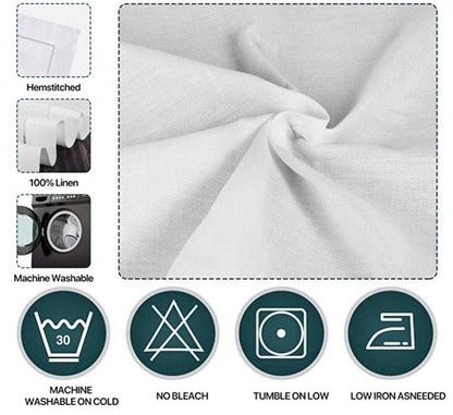 Embroidered monogrammed cream white linen blend dinner napkins with hemstitched edges, machine washable and durable.