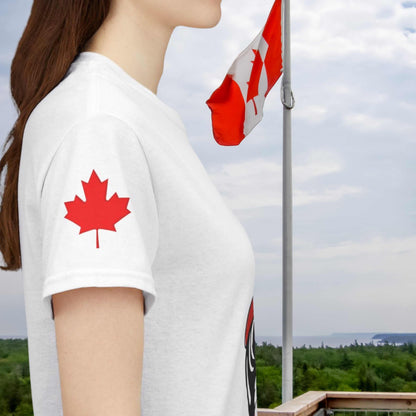 Canada-inspired unisex heavy cotton tee featuring maple leaf design, perfect for Canada Day, summer outings, or casual wear.