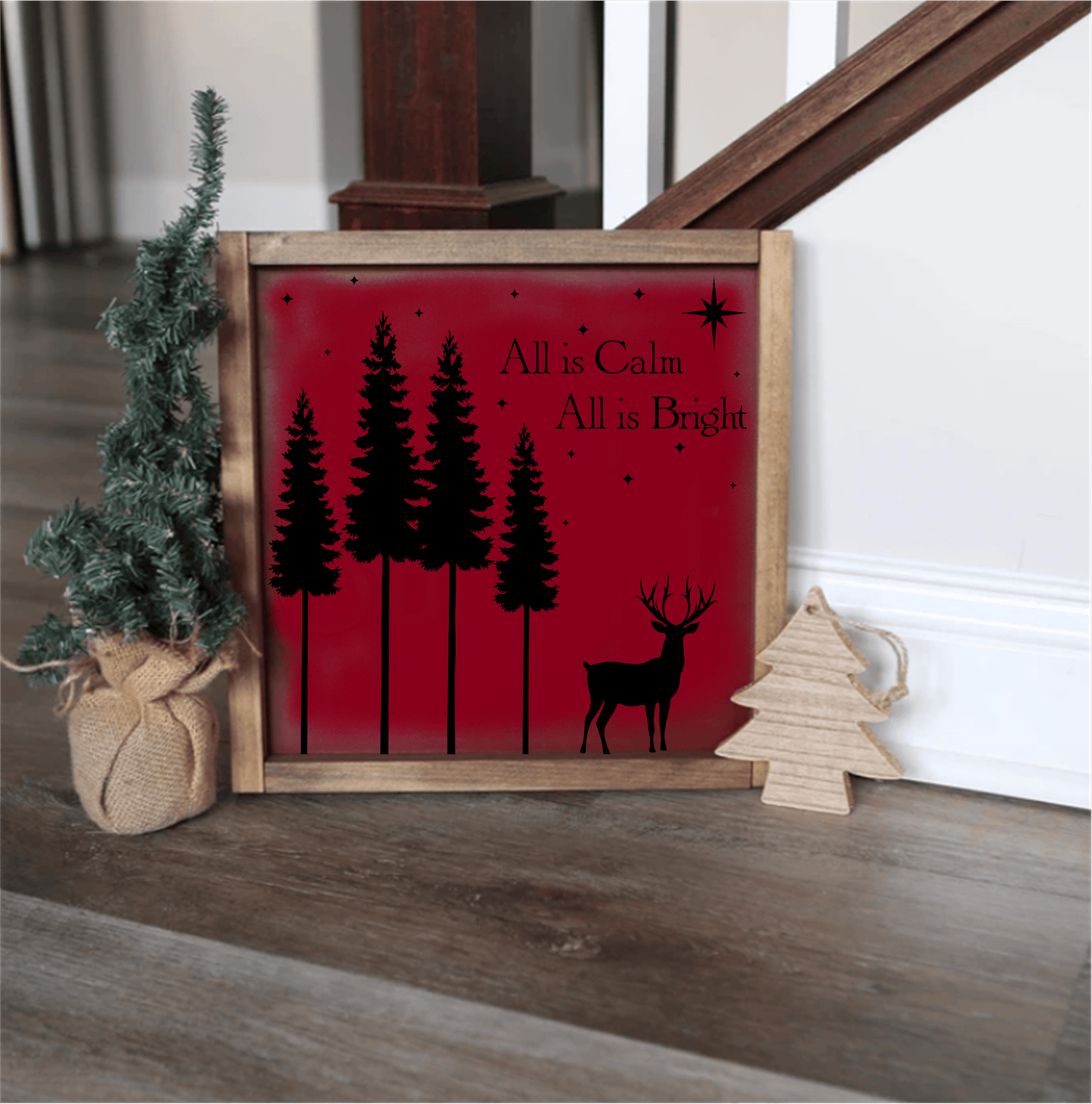 Purple LadyBug Decor Sign All is Calm, All is Bright  Christmas Wood Sign | Handmade Sign