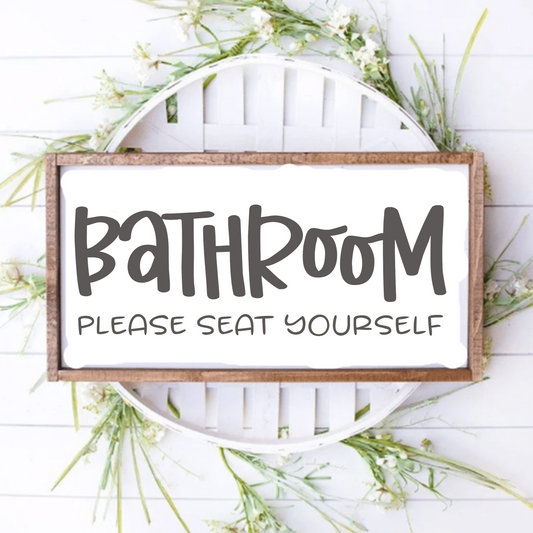 Purple LadyBug Decor Bathroom, Please Seat Yourself Framed Wood Sign