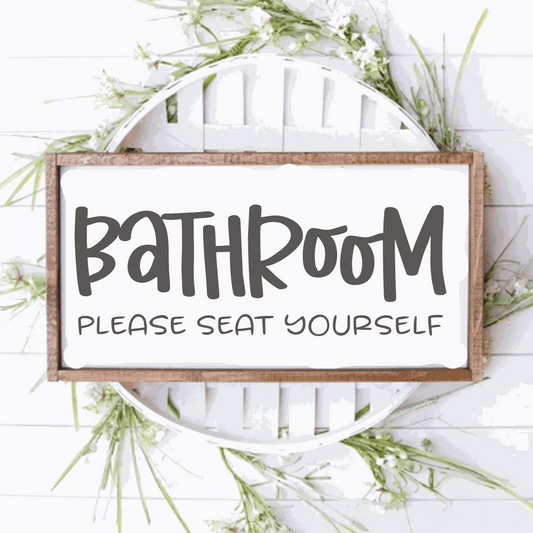 Purple LadyBug Decor Bathroom, Please Seat Yourself Framed Wood Sign