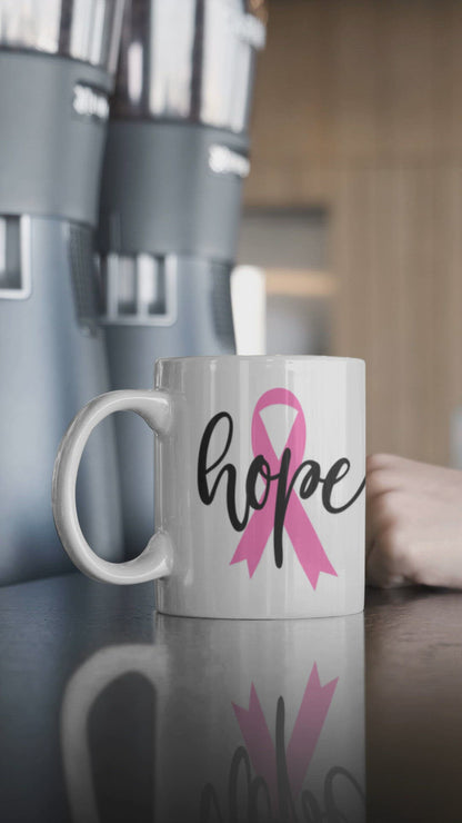 Hope and Pink Ribbon Cancer Awareness Mug