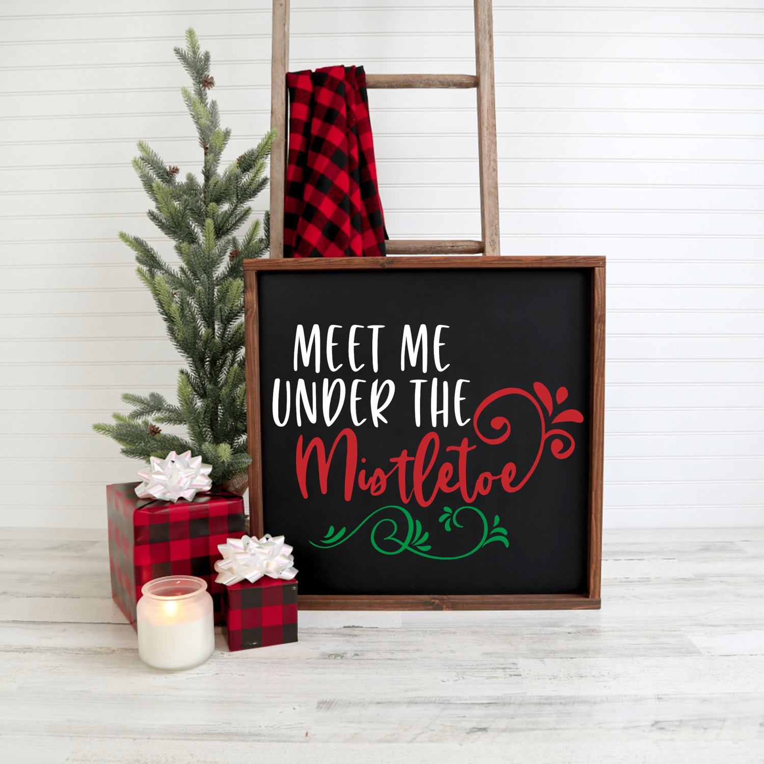Purple LadyBug Decor Sign Meet Me Under the Mistletoe Handmade Wood Framed Sign