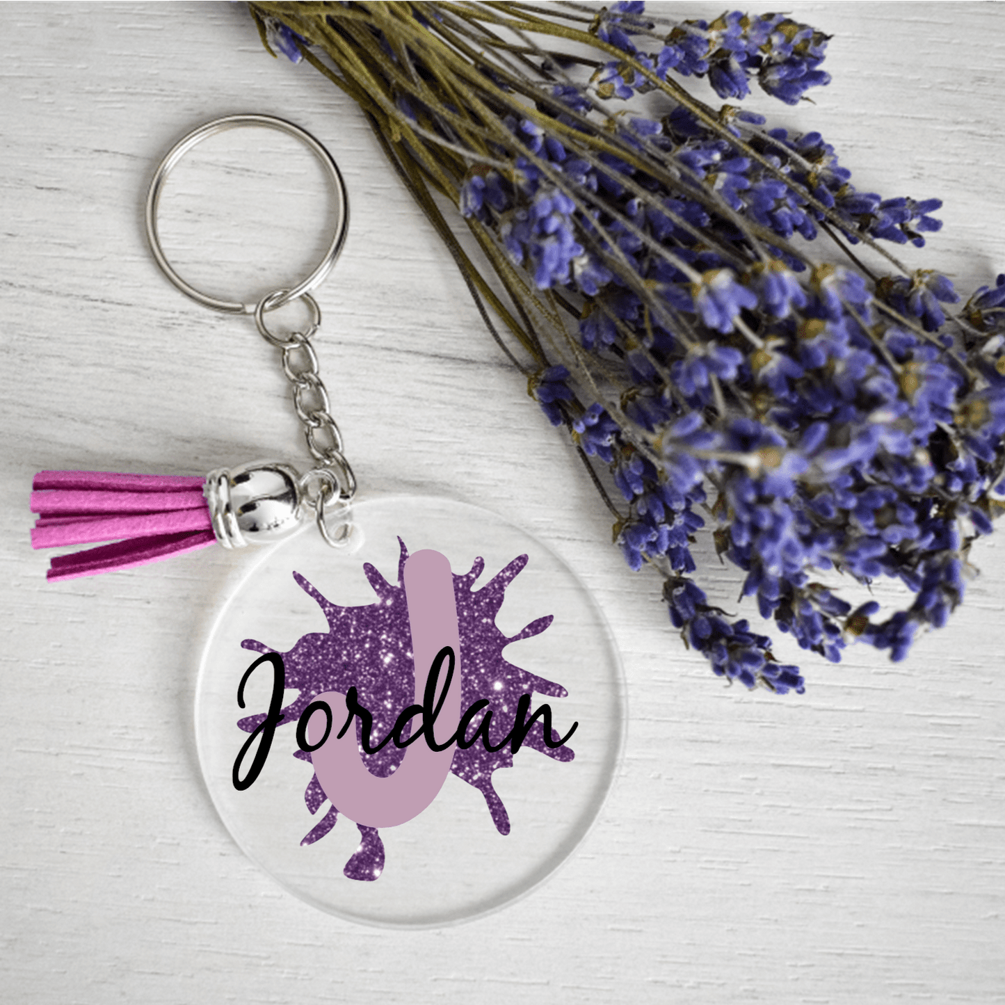 Purple LadyBug Decor Accessories Glitter Personalized Keychain