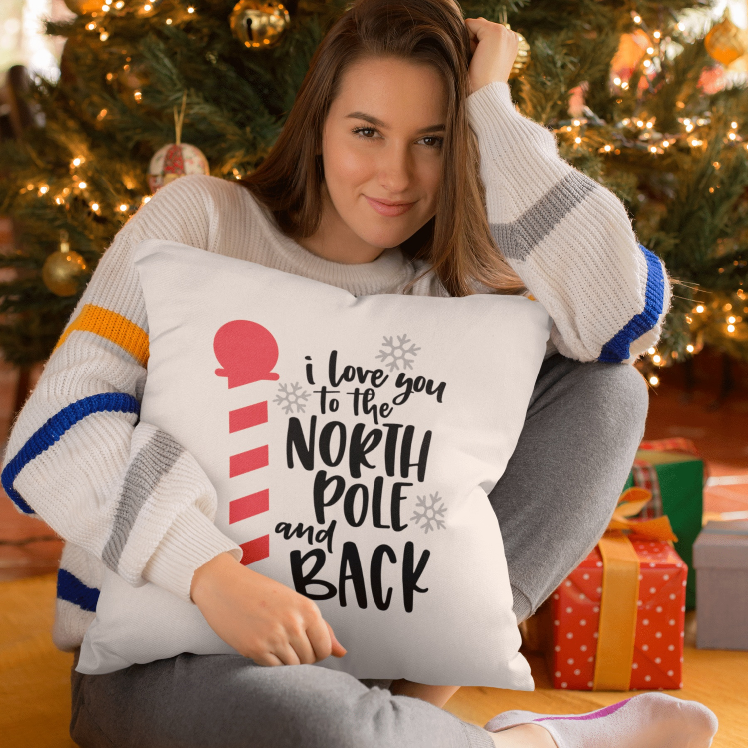 Purple LadyBug Decor Accessories I Love You to the North Pole and Back Pillow Cover -