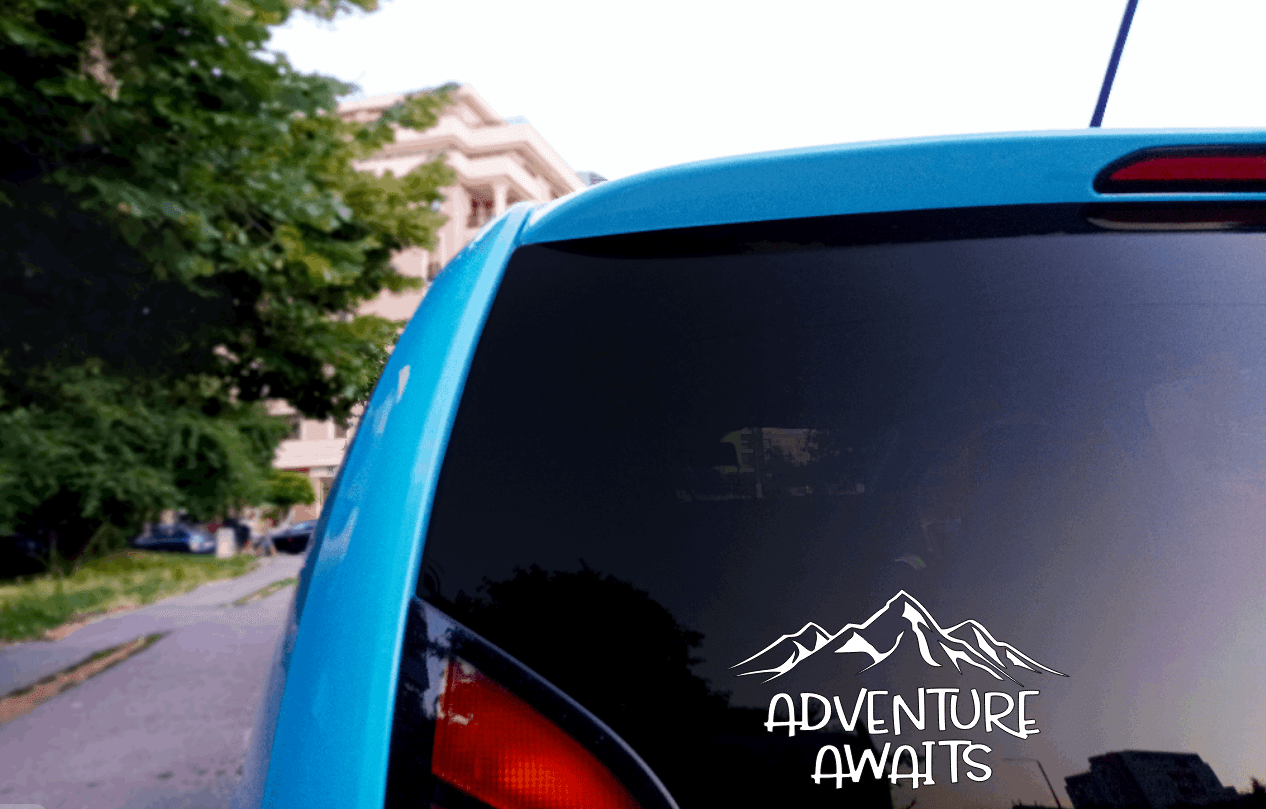 Purple LadyBug Decor Adventure Awaits Mountain Car Sticker