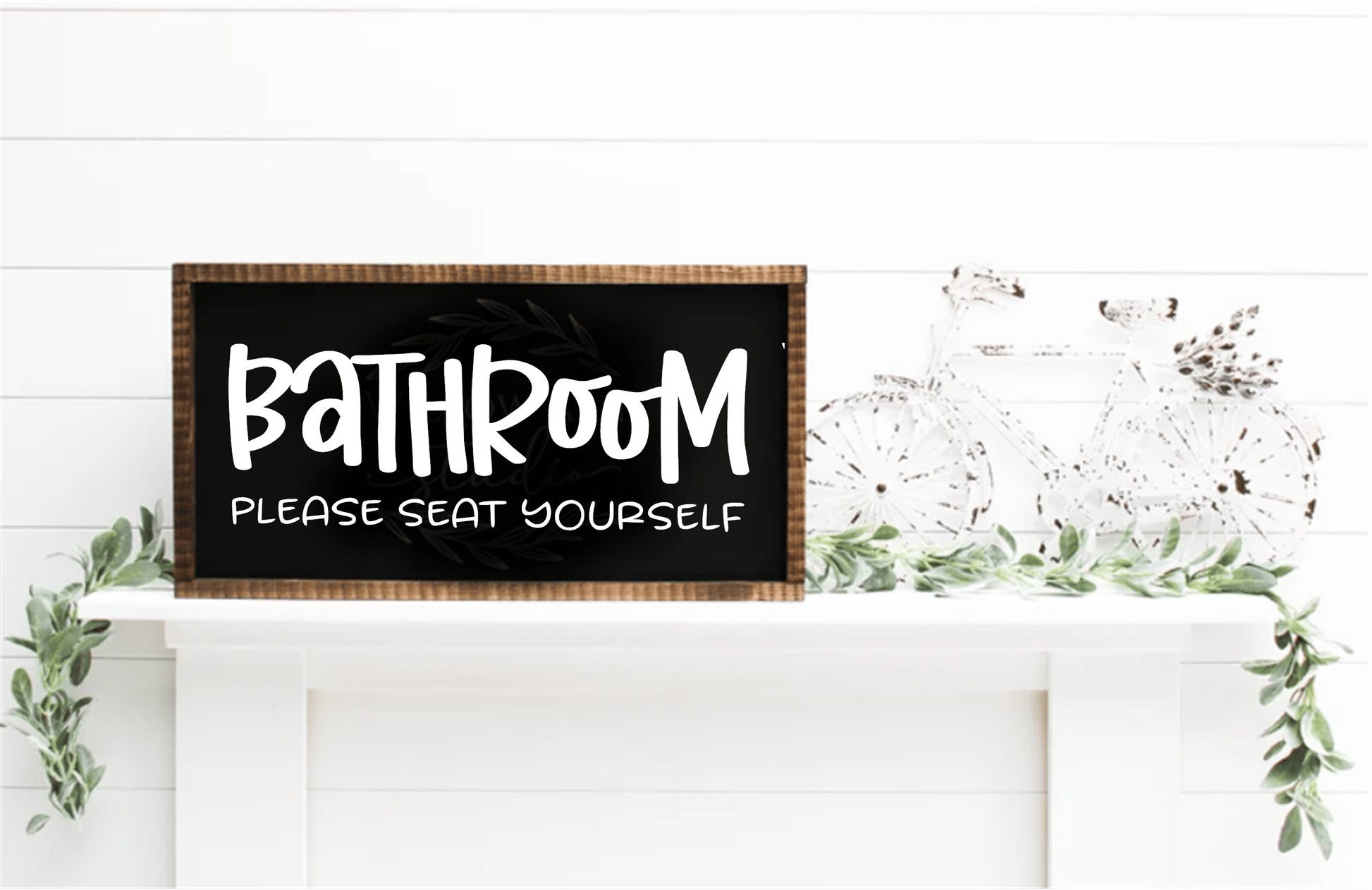 Purple LadyBug Decor Bathroom, Please Seat Yourself Framed Wood Sign