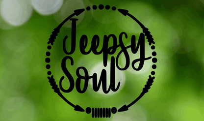 Jeepsy Soul Vinyl Decal with arrow design, ideal for Jeep enthusiasts' vehicles.