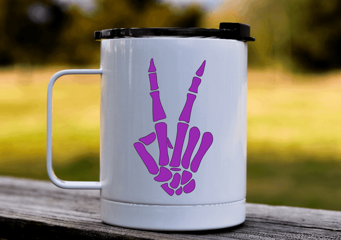 Purple LadyBug Decor Decal Skeleton Hand Peace Sign Decal Sticker