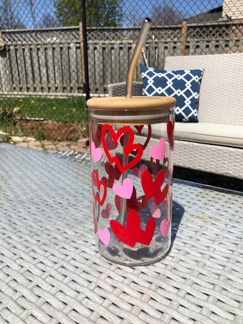 Purple LadyBug Decor Glasses Glass Can with Bamboo Lid and Straw