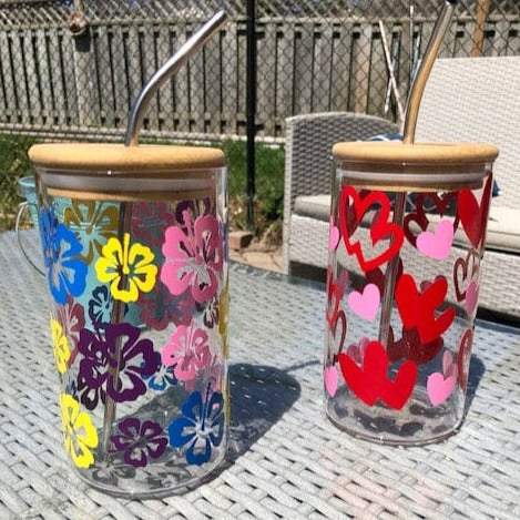 Purple LadyBug Decor Glasses Glass Can with Bamboo Lid and Straw