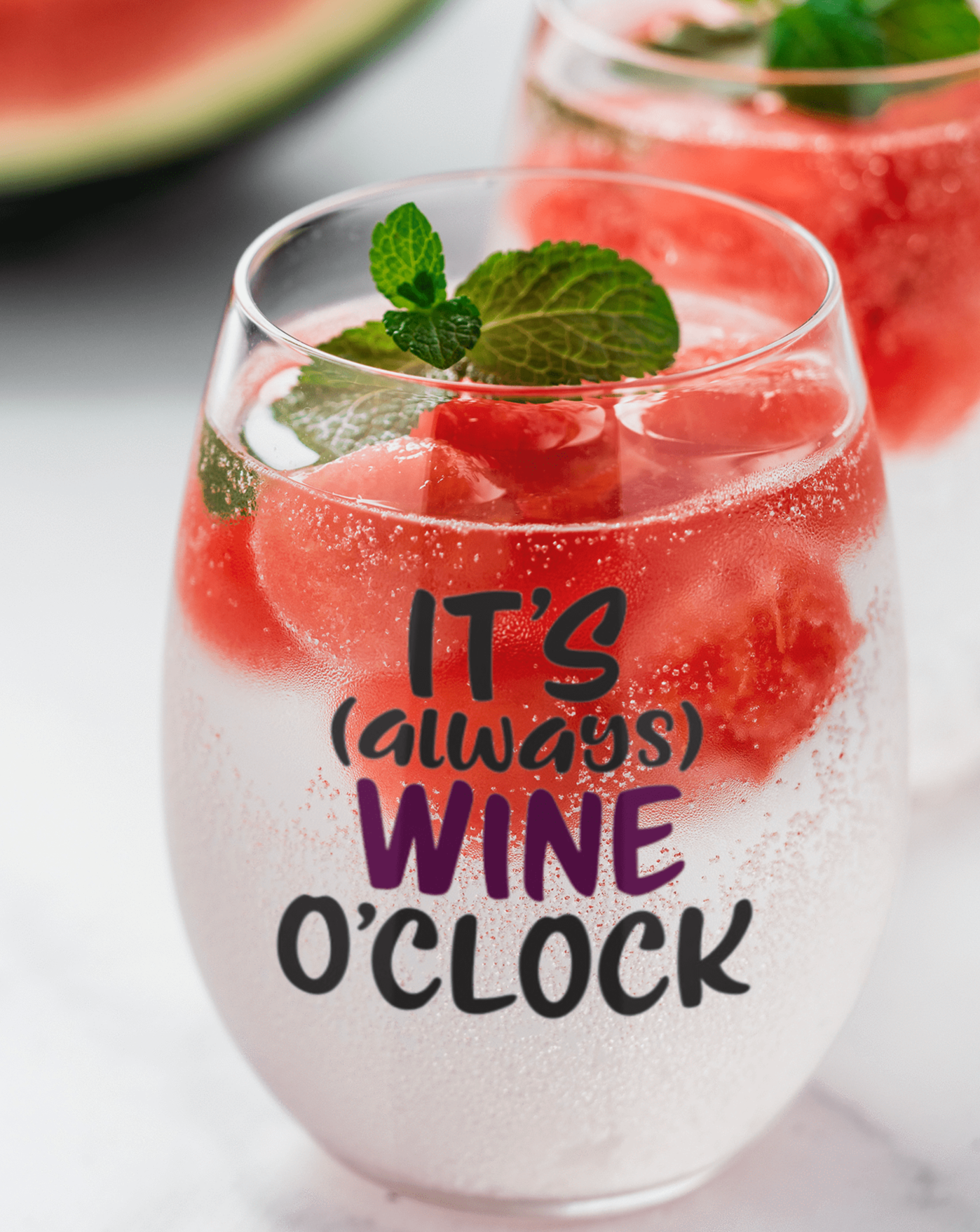 it's always wine o'clock stemless wine glass