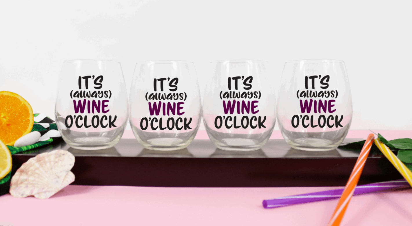 it's always wine o'clock stemless wine glass