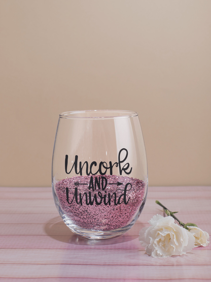 Purple LadyBug Decor Glasses Uncork and Unwind Stemless Wine Glass